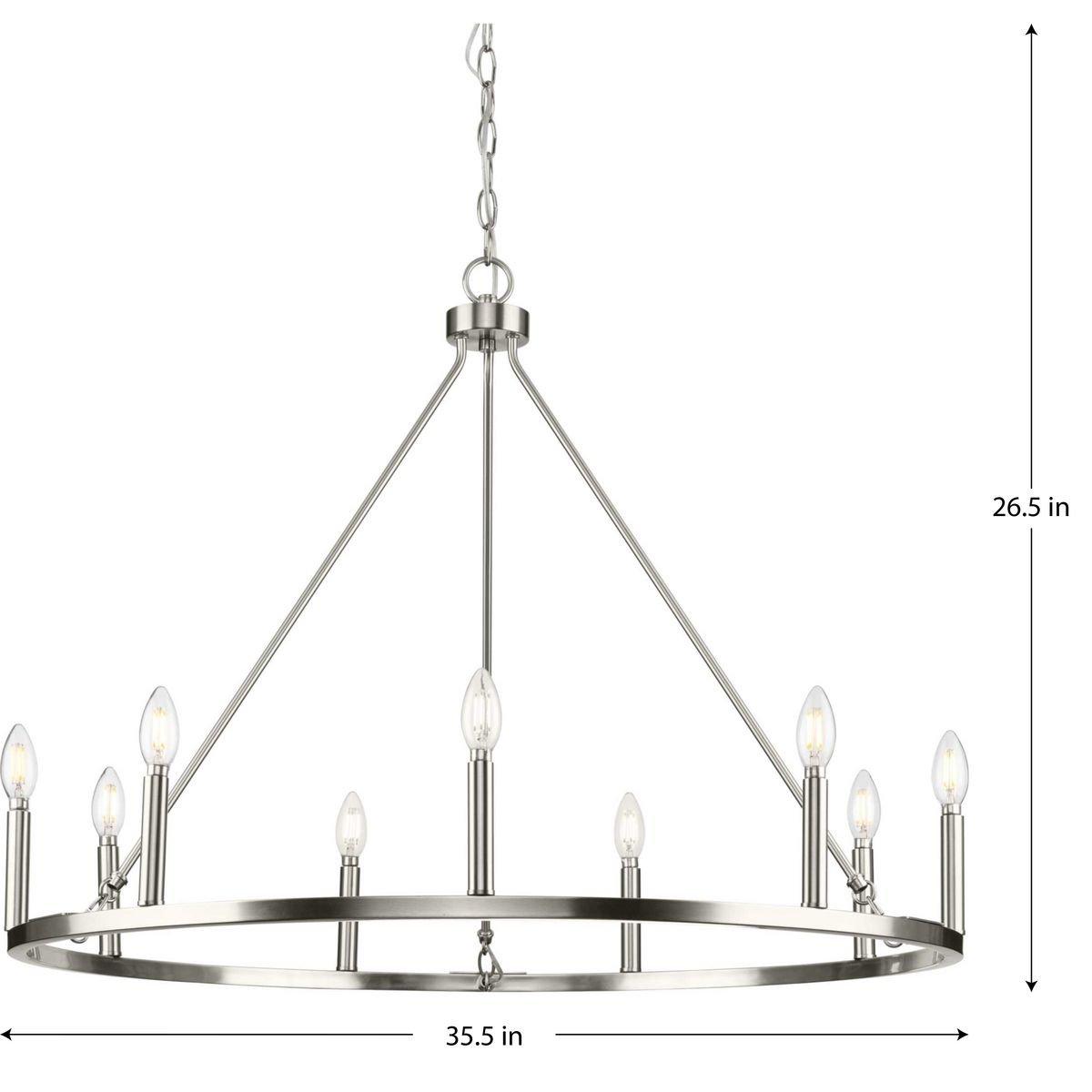 9-Light 36in. Pillar Candle Style Chandelier in Brushed Nickel 