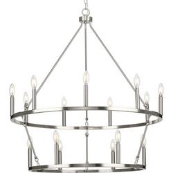 35-1/2 x 101-1/2 in. 60W 15-Light 2-Tier Incandescent Contemporary and Traditional Chandelier in Brushed Nickel