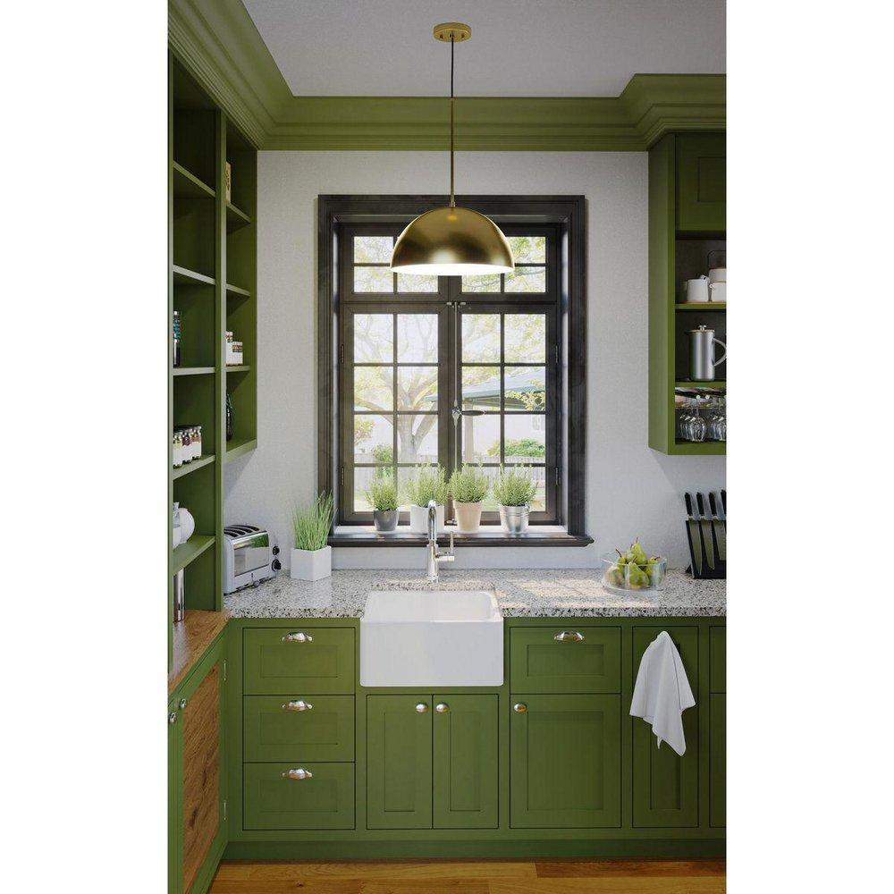 PERIMETER COLLECTION ONE-LIGHT BRUSHED GOLD MID-CENTURY MODERN PENDANT WITH METAL SHADE 