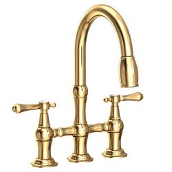 Two Handle Bridge Kitchen Faucet in Polished Brass Uncoated - Living