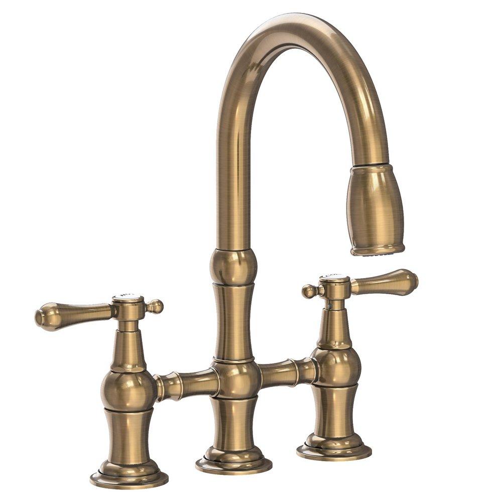 KITCHEN BRIDGE PULL-DOWN FAUCET ANTIQUE BRASS 