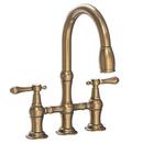 Two Handle Bridge Kitchen Faucet in Antique Brass