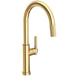 Single Handle Pull Down Kitchen Faucet in Polished Brass Uncoated - Living