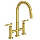 Two Handle Bridge Pull Down Kitchen Faucet in Satin Brass - PVD