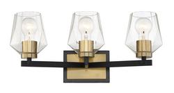 60W 3-Light Medium E-26 Vanity Fixture in Flat Black with Satin Brass