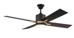 52in. Ceiling Fan with Light Kit in Satin Brass/Flat Black