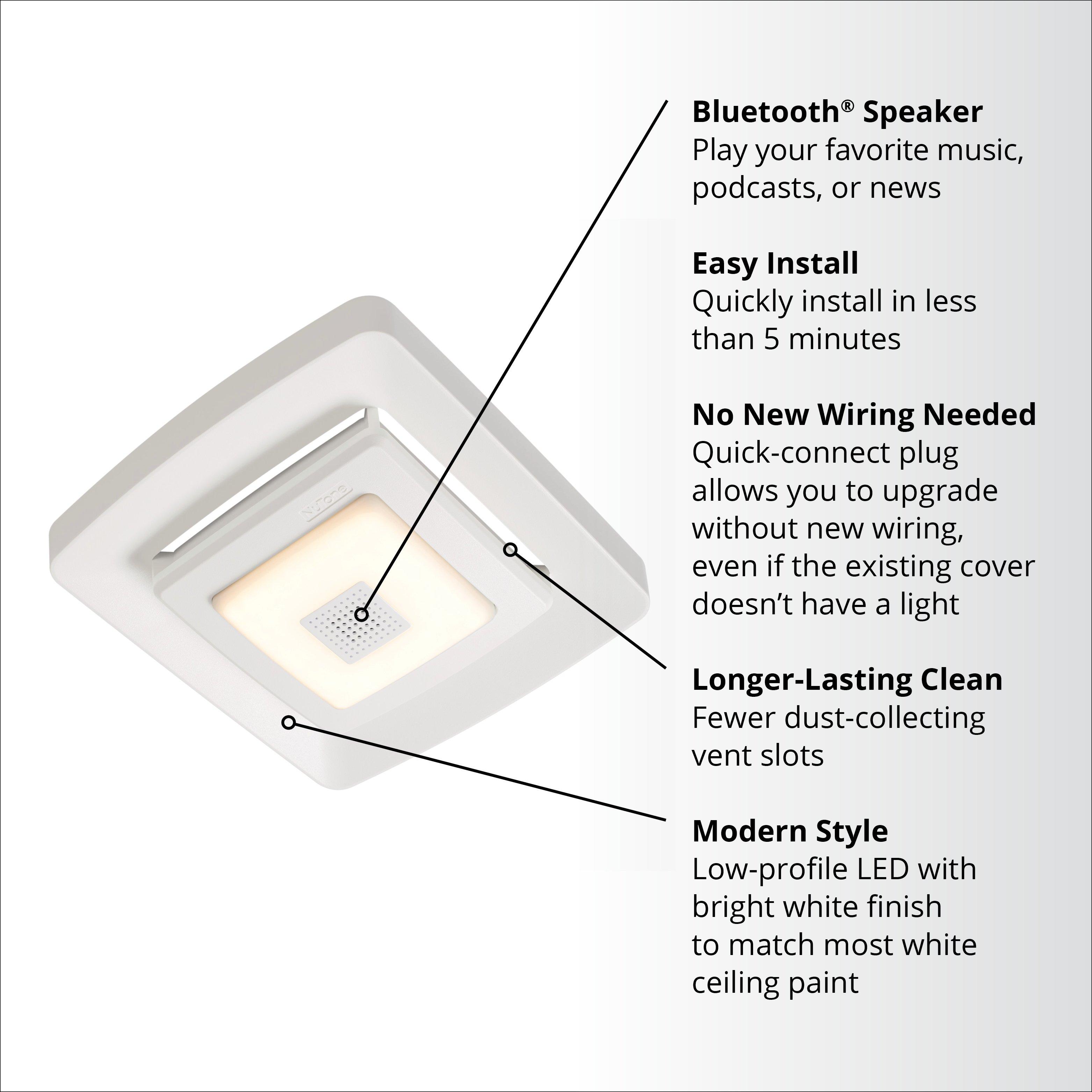 NUTONE BLUETOOTH SPEAKER QUICK INSTALL BATHROOM EXHAUST FAN GRILLE/COVER W/ LED LIGHT - 4-PACK - 