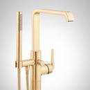 Signature Hardware Brushed Gold Floor Mount Tub Filler with Built-In Diverter and Hand Shower - Less Valve 