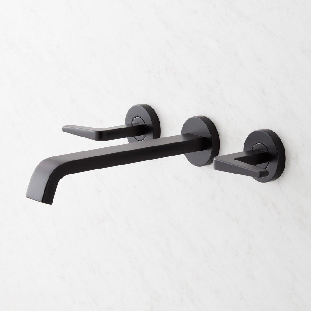 Signature Hardware Matte Black Two Handle Wall Mount Tub Filler 