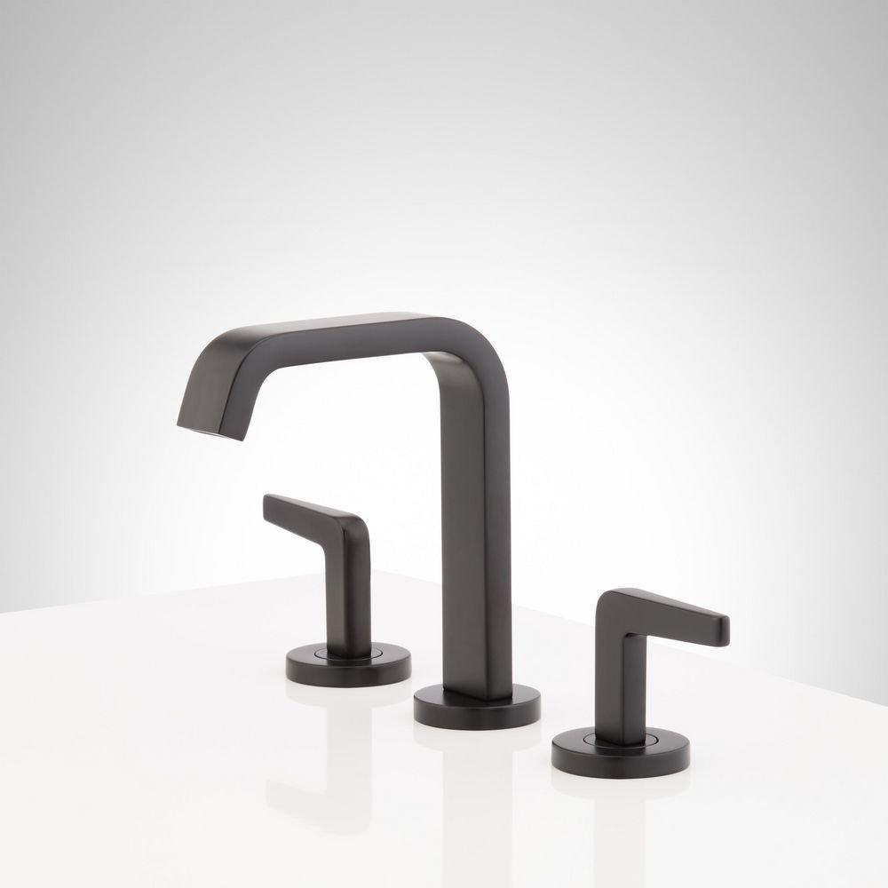 Signature Hardware Matte Black Two Handle Widespread Bathroom Sink Faucet 