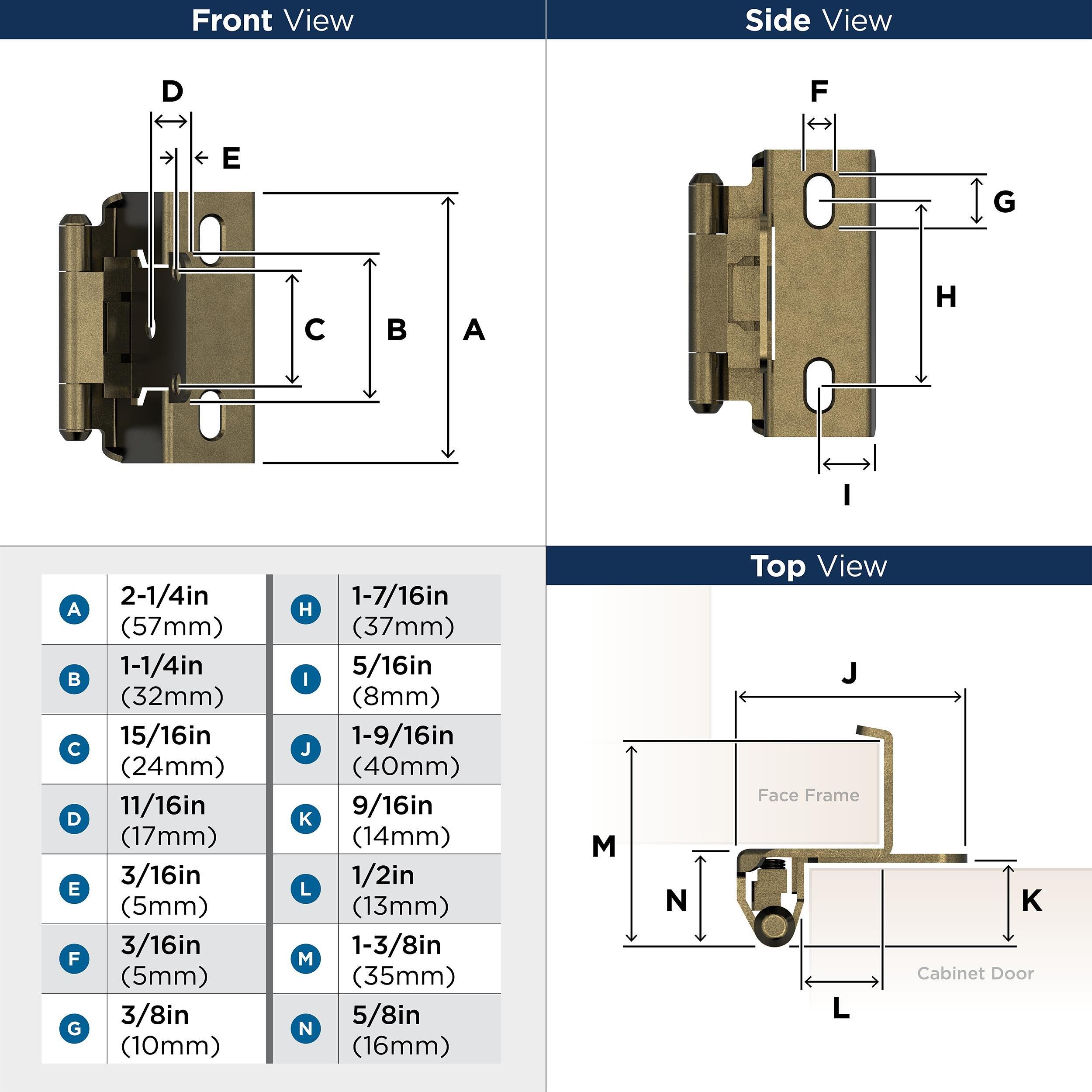 1/2 IN - 13 MM - OVERLAY SELF CLOSING FULL WRAP BURNISHED BRASS CABINET HINGE - 1 PAIR BUBR 