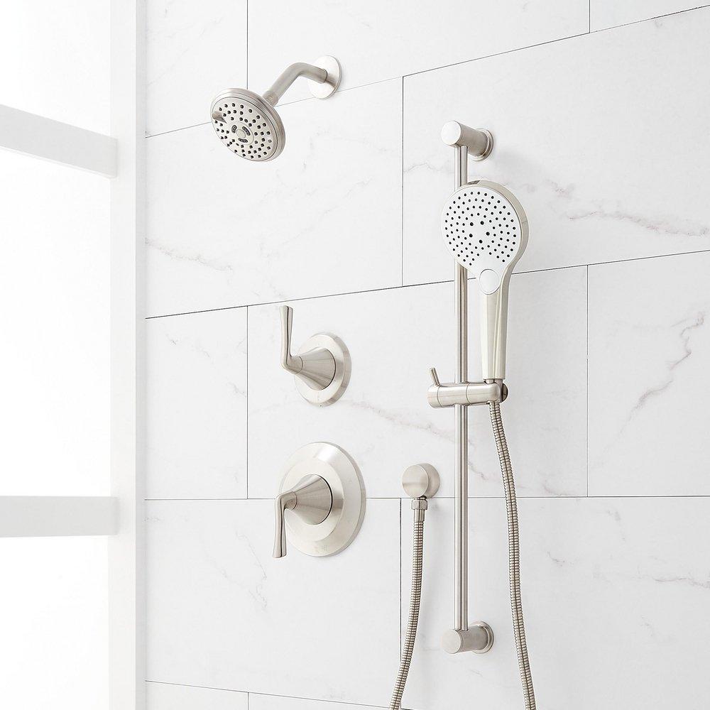 PROVINCETOWN PRESSURE BALANCE SHOWER SYSTEM WITH SLIDE BAR AND HAND SHOWER - BRUSHED NICKEL 