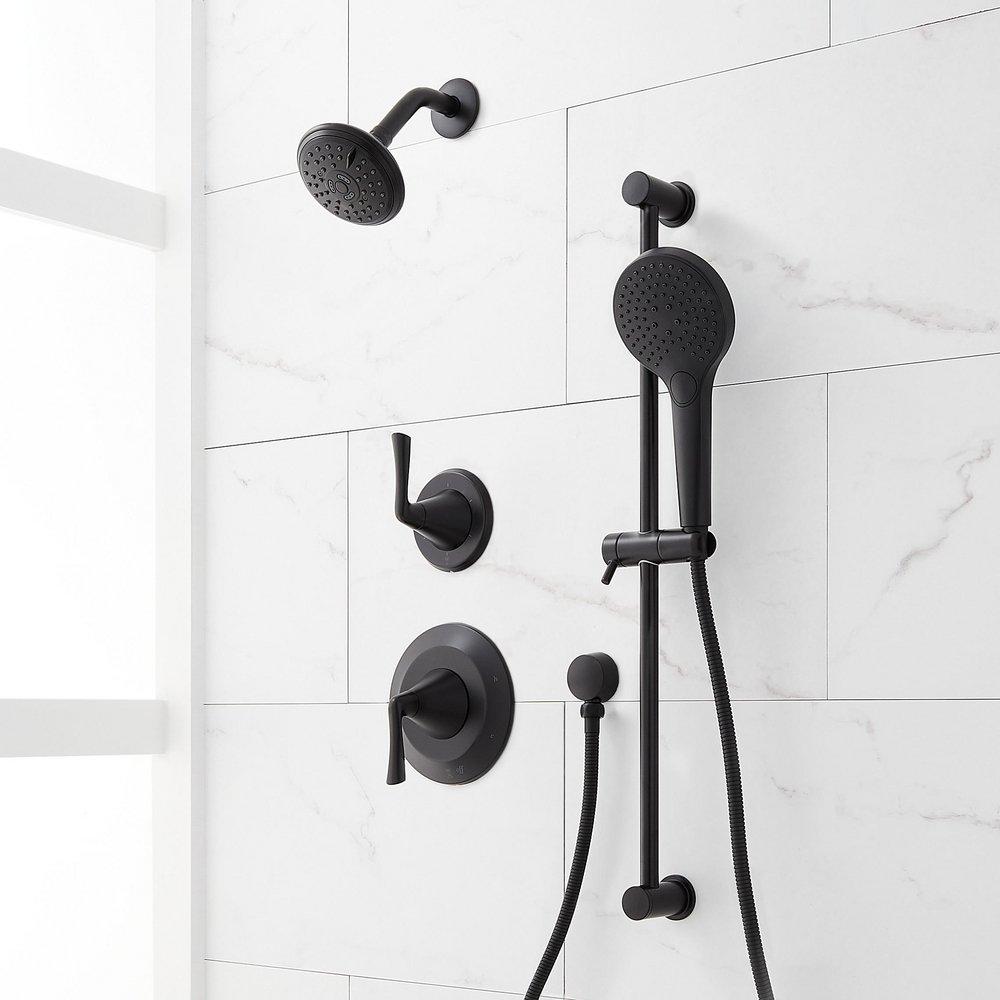 PROVINCETOWN PRESSURE BALANCE SHOWER SYSTEM WITH SLIDE BAR AND HAND SHOWER - MATTE BLACK 