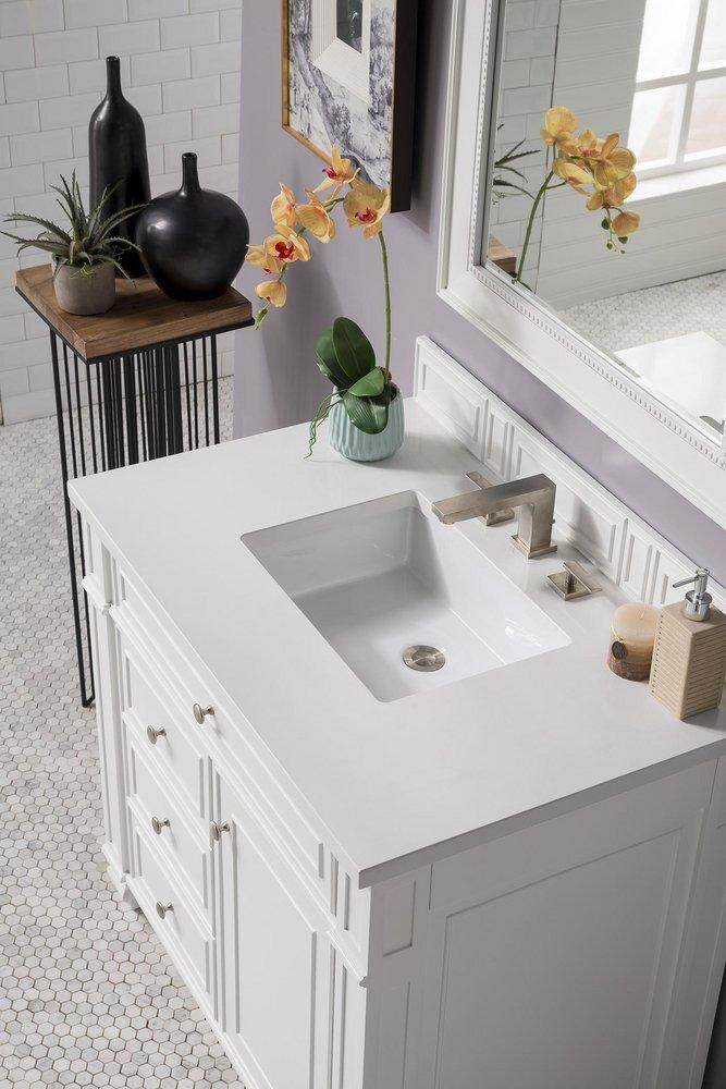 36 in. Floor Mount Vanity in Bright White with White Zeus Quartz 