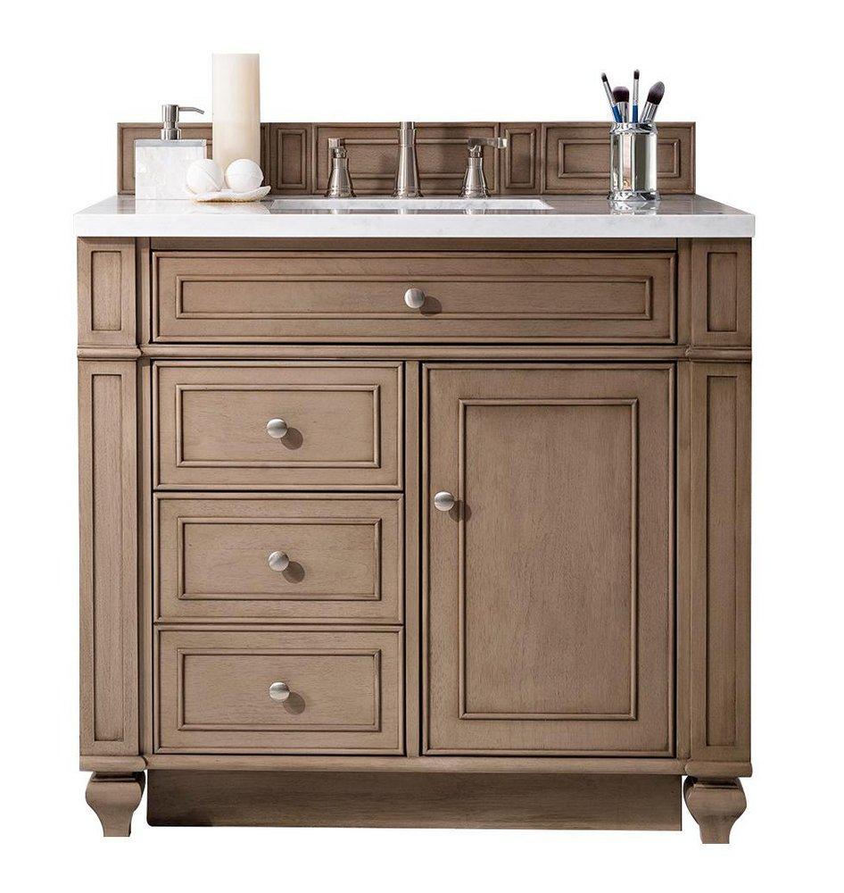 36 in. Floor Mount Vanity in Whitewashed Walnut with White Zeus Quartz 