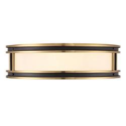 4?Light Drum Flush Ceiling Light in Matte Black & Warm Brass and White Opal Glass