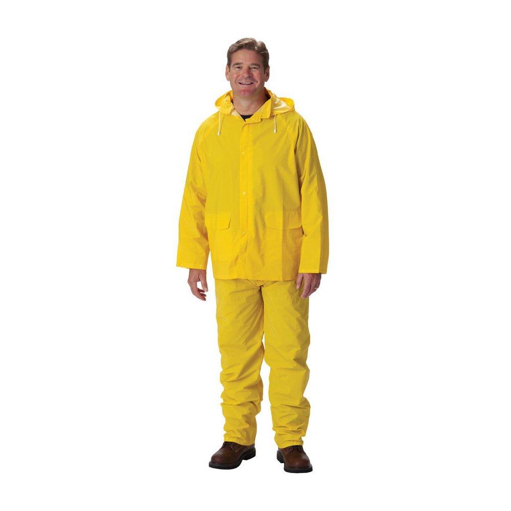 RAINSUIT 3PC .35MM PVC/POLYESTER HOOD SELF COLLAR YELLOW 