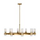 GENEVA MID-CENTURY 8-LIGHT INDOOR DIMMABLE LARGE CHANDELIER IN BURNISHED BRASS GOLD FINISH WITH CLEAR GLASS SHADES 