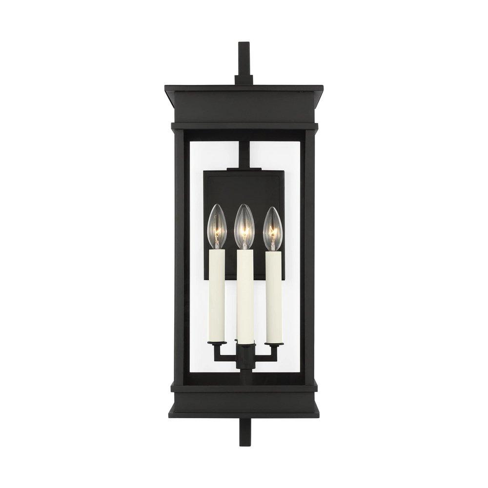 CUPERTINO TRANSITIONAL 4-LIGHT OUTDOOR LARGE BRACKET WALL LANTERN SCONCE LIGHT IN TEXTURED BLACK FINISH WITH CLEAR GLASS PANELS 