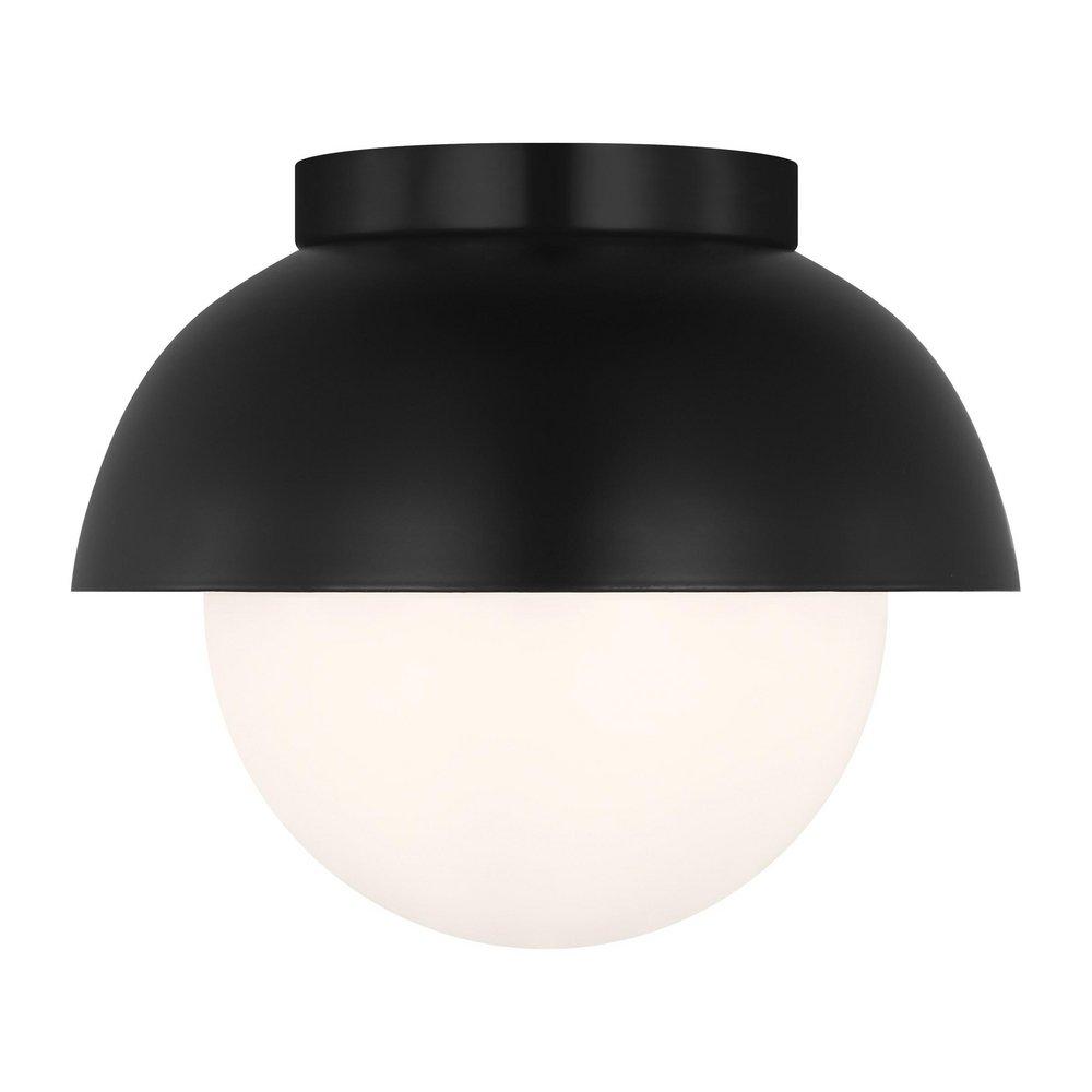 HYDE MODERN 1-LIGHT INDOOR DIMMABLE MEDIUM FLUSH MOUNT CEILING LIGHT IN MIDNIGHT BLACK FINISH WITH OPAL GLASS SHADE 