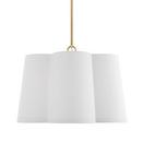BRONTE TRANSITIONAL 4-LIGHT INDOOR DIMMABLE LARGE HANGING SHADE CEILING HANGING CHANDELIER LIGHT IN BURNISHED BRASS GOLD FINISH WITH WHITE LINEN FABRIC SHADE 