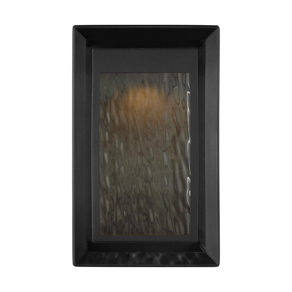 URBANDALE MODERN 1-LIGHT OUTDOOR EXTERIOR LARGE LED LANTERN SCONCE LIGHT IN TEXTURED BLACK FINISH WITH WATER GLASS PANELS 