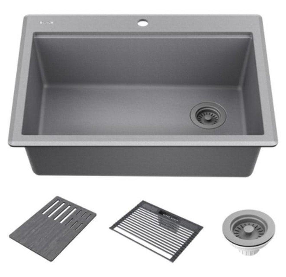 Delta Faucet Dark Grey 30 x 22 in. 1 Hole Granite Composite Single Bowl Drop-in Kitchen Sink 