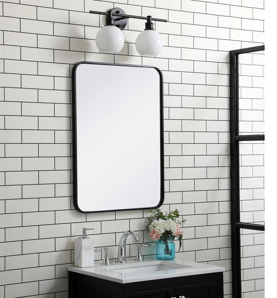 Elegant Lighting Black 30 in. Flat Edge Rectangular Vanity Mirror in Black 