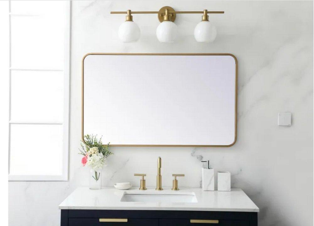 Elegant Lighting Brass 1 x 24 in. Framed Mirror and Vanity Mirror Rectangular in Brass 