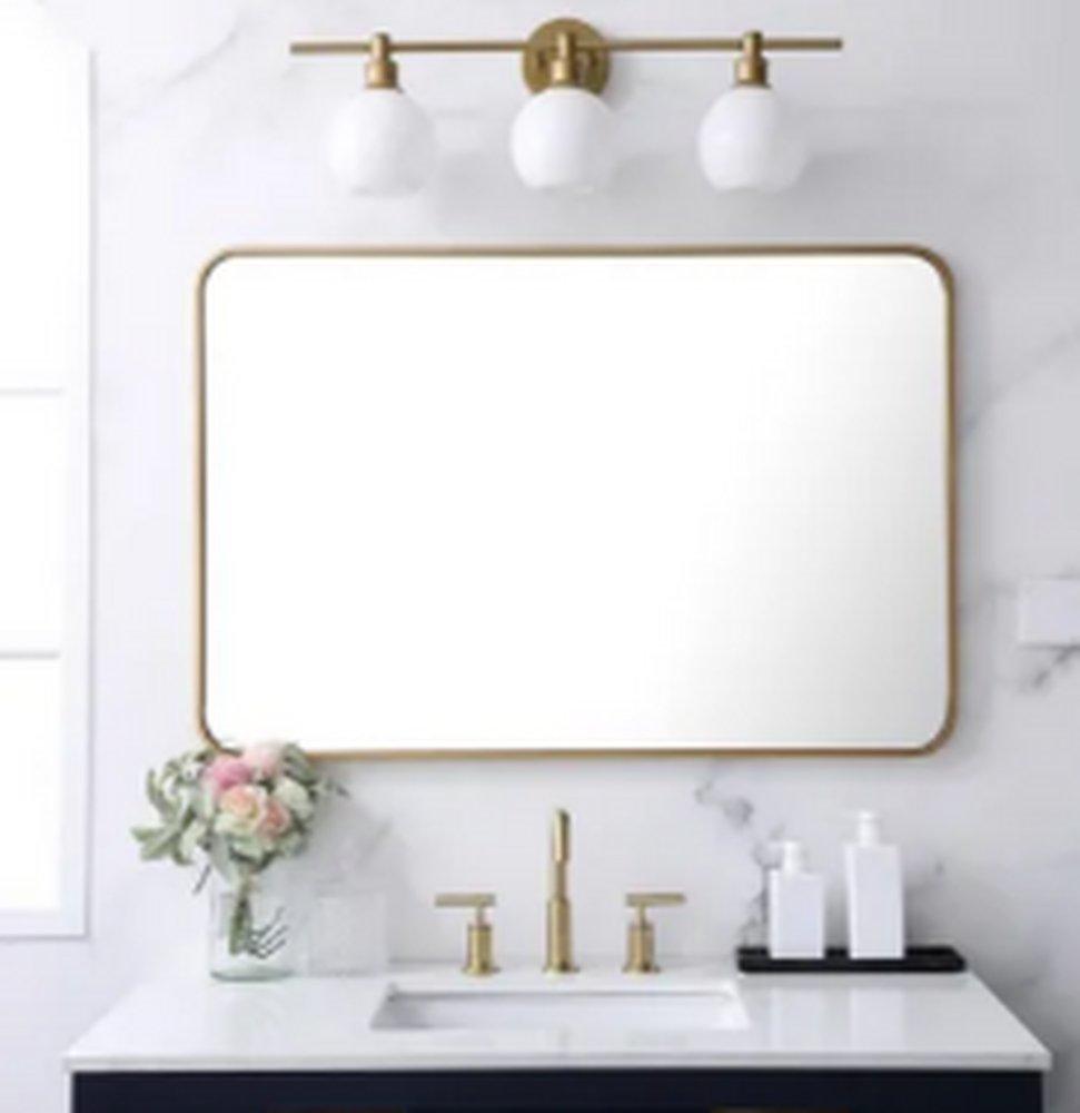 Elegant Lighting Brass 1 x 27 in. Flat Edge Rectangular Framed Mirror in Brass 