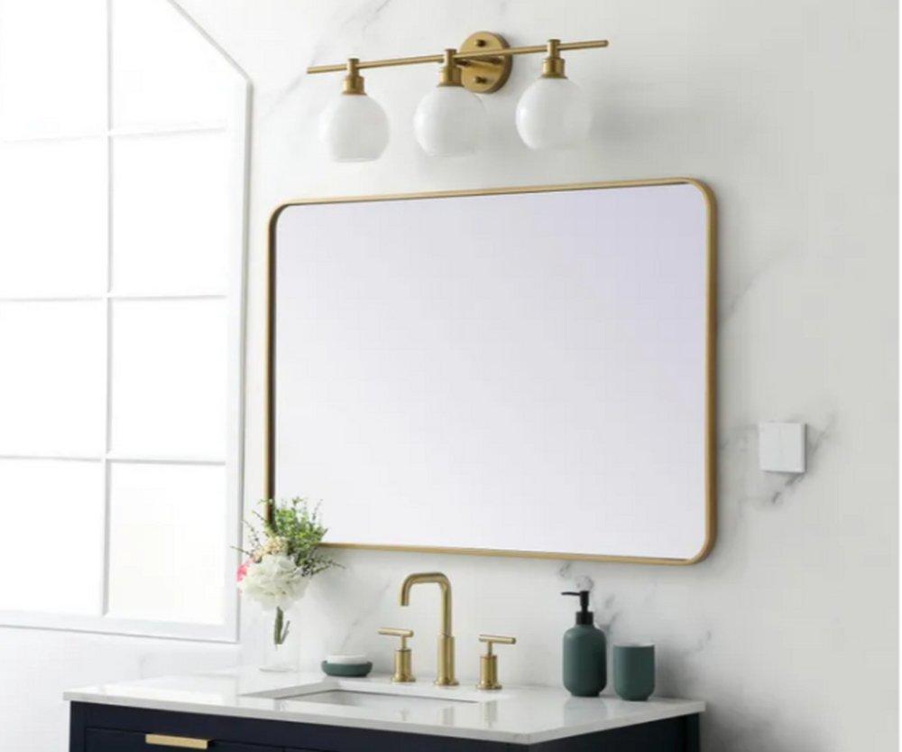 Elegant Lighting Brass 1 x 28 in. Framed Mirror and Vanity Mirror Rectangular in Brass 