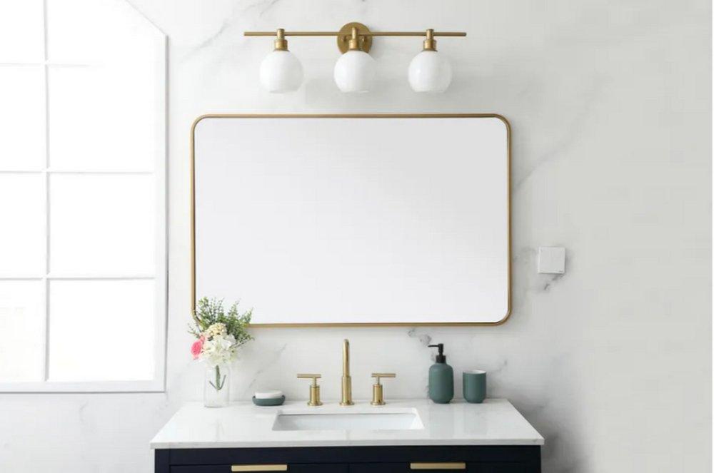 Elegant Lighting Brass 1 x 28 in. Framed Mirror and Vanity Mirror Rectangular in Brass 