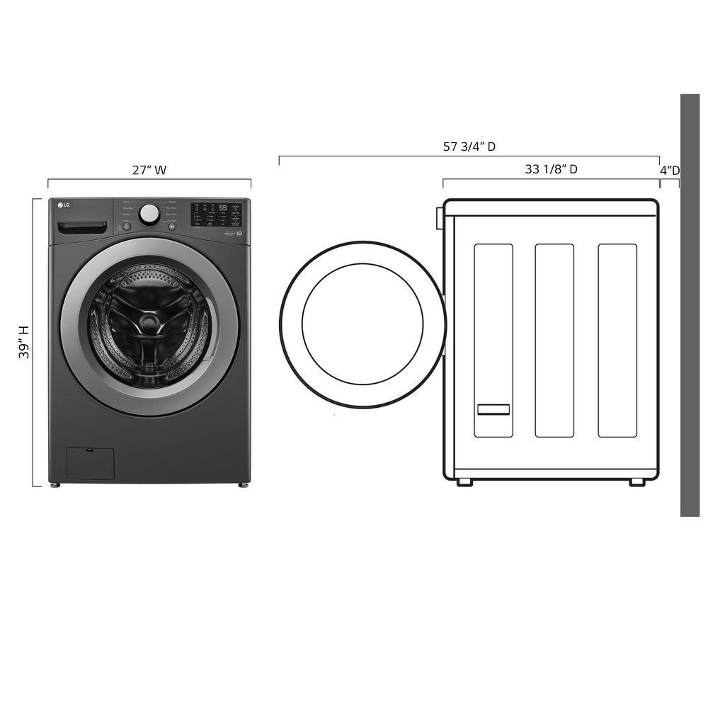LG Black 27 x 39 x 33-1/8 in. 5.0 cu. ft. 10A Electric Front Load Washer 