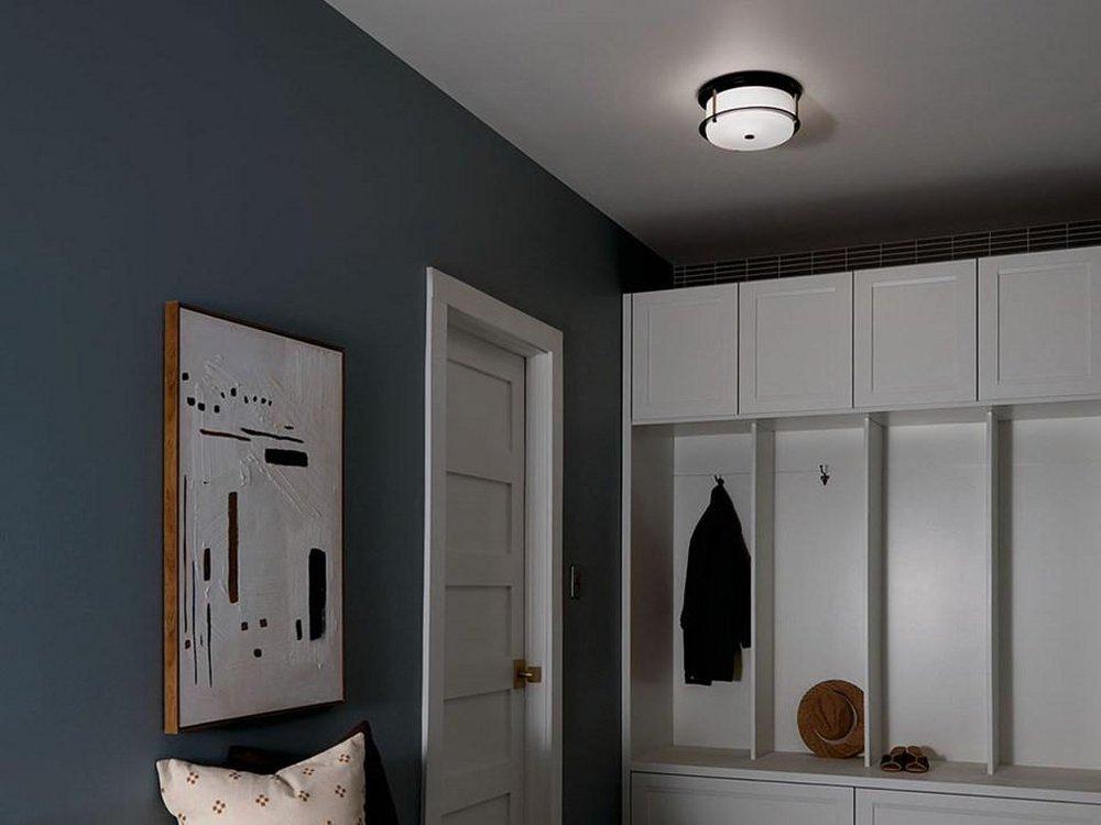 Kichler Lighting Matte Black/Champagne Bronze 12 x 5-1/2 in. 60W 2-Light Traditional Flush Mount Ceiling Fixture 