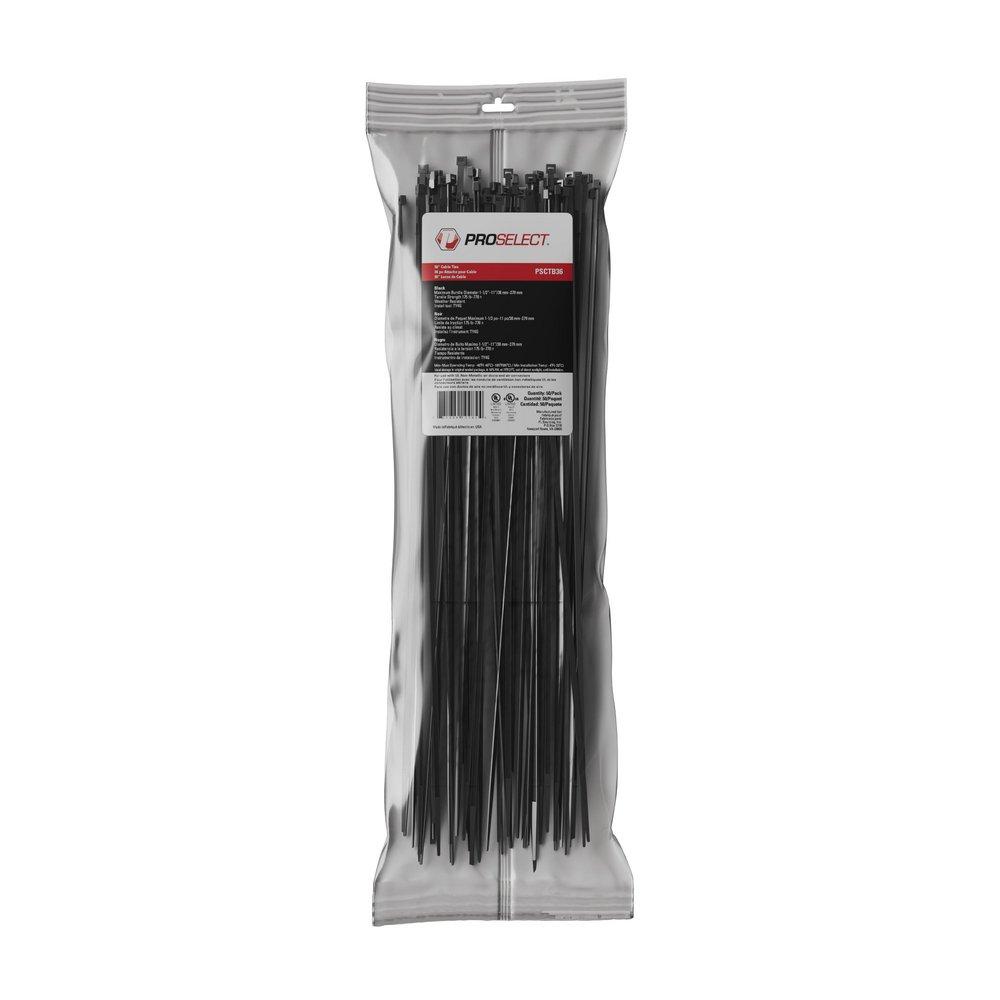36 in. Nylon Cable Ties in Black (Pack of 50) 