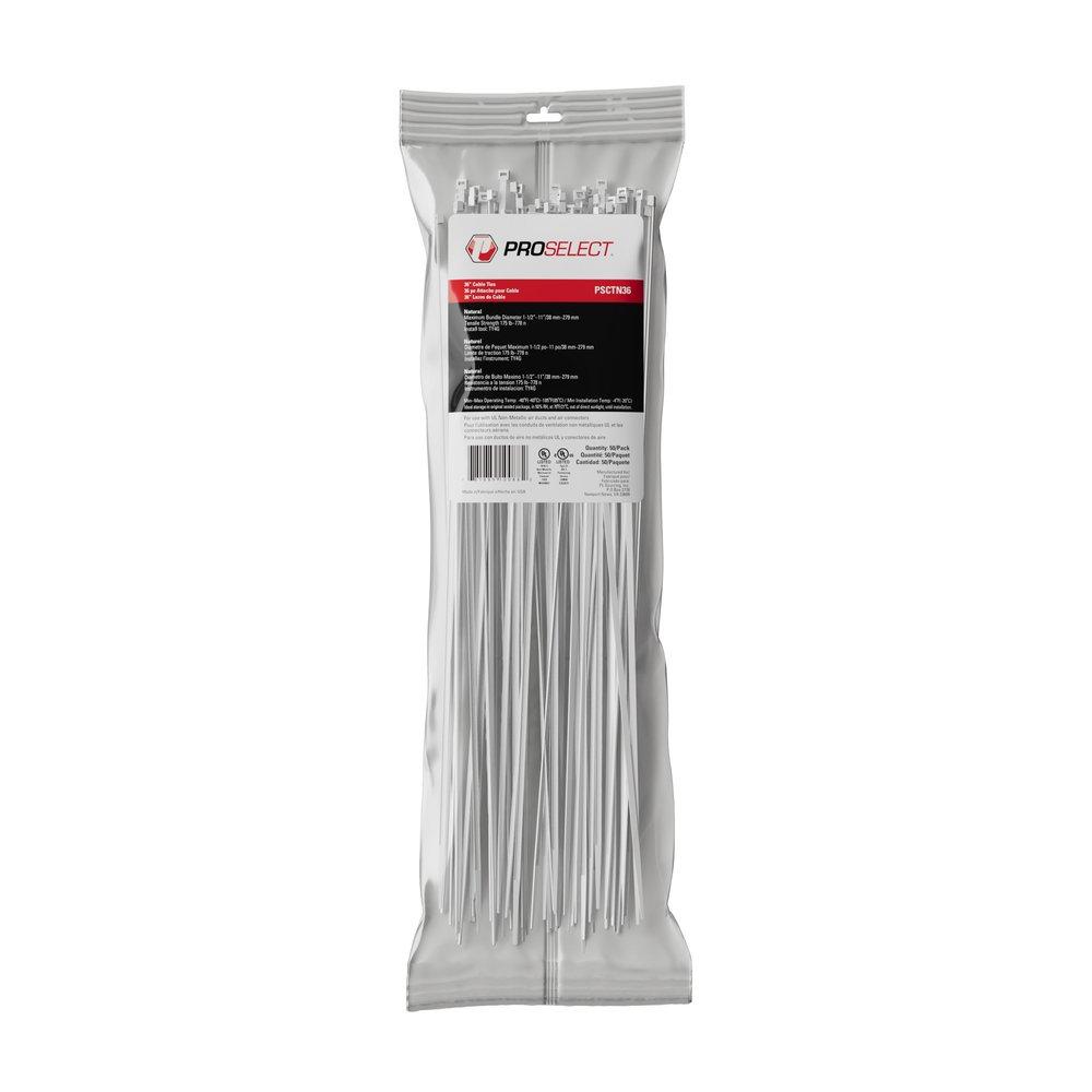 36 in. Nylon Cable Ties in Natural (Pack of 50) 
