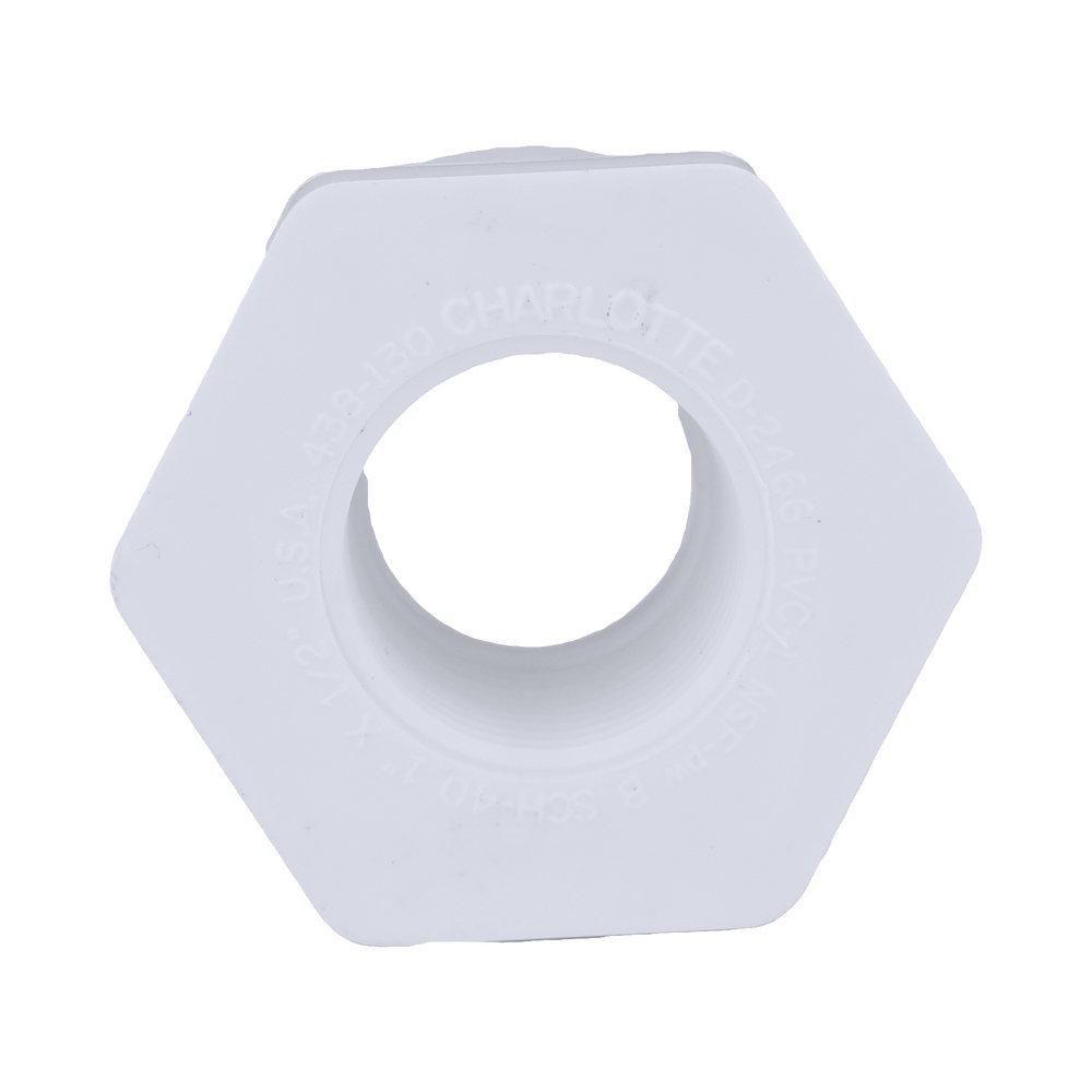 White PVC Schedule 40 Female Bushing 