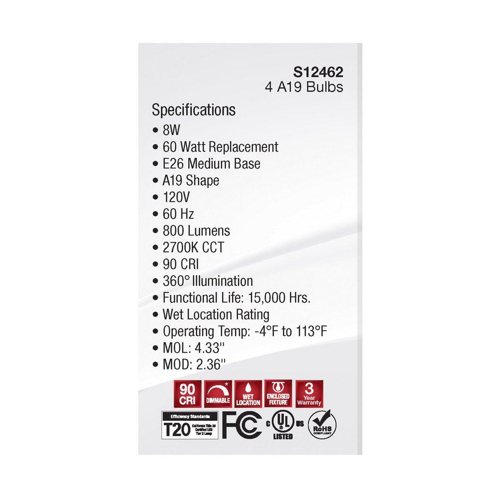 SATCO Clear Dimmable LED Medium E-26 Bulb (Pack of 4) 