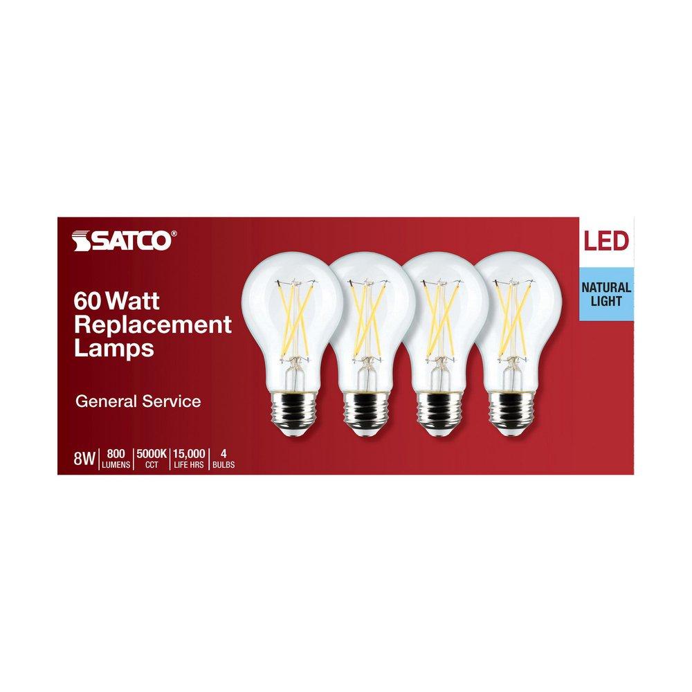 8 WATT A19 LED; CLEAR; 5000K; MEDIUM BASE; 120 VOLT; 4-PACK 