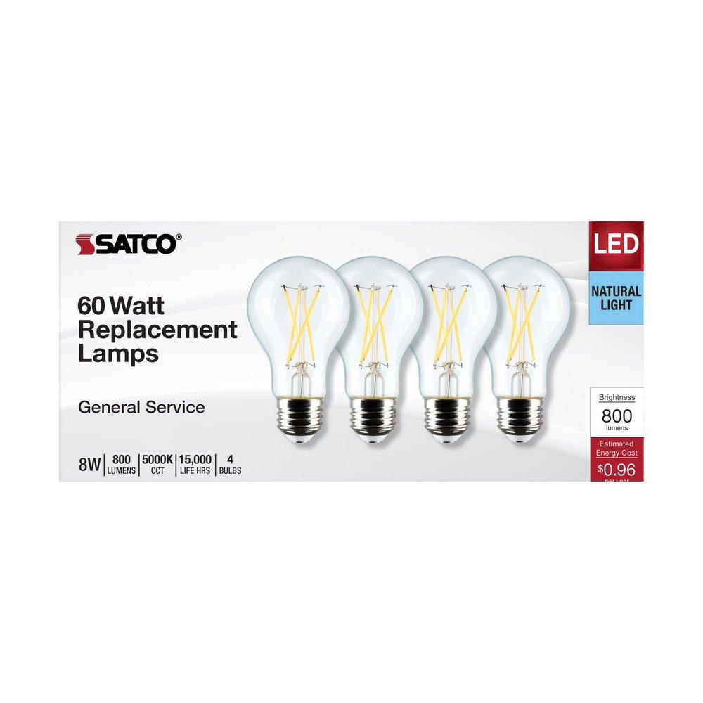 8 WATT A19 LED; CLEAR; 5000K; MEDIUM BASE; 120 VOLT; 4-PACK 