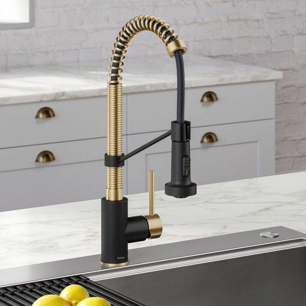 Kraus Spot Free Antique Champagne Bronze Single Handle Pull Down Kitchen Faucet 