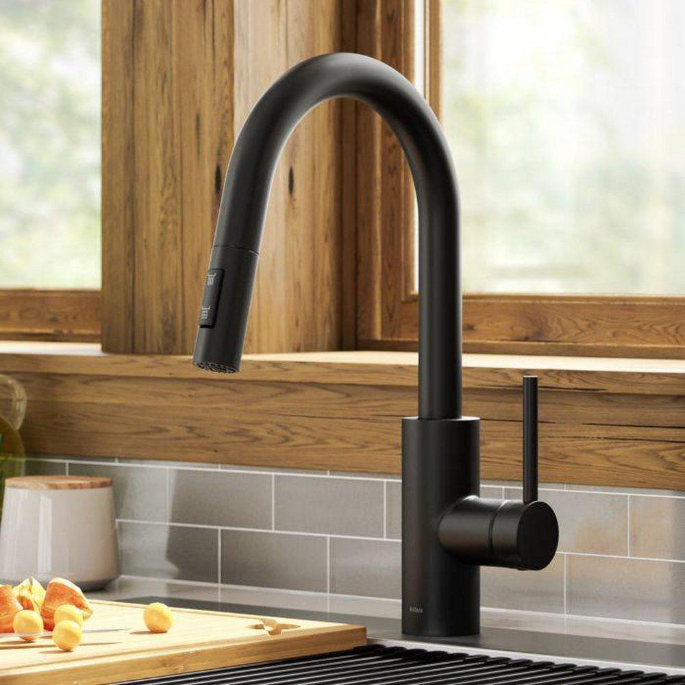 Kraus USA Matte Black Single Handle Pull Down Kitchen Faucet 