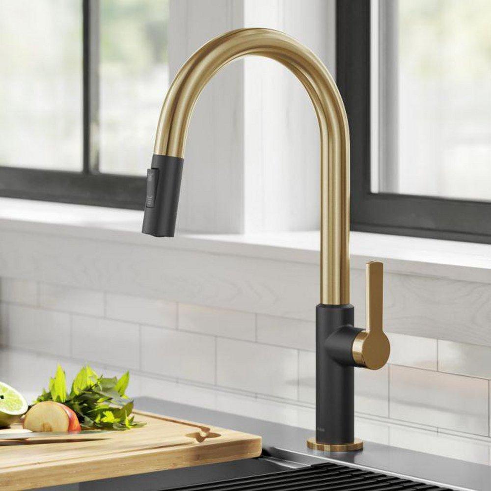 Kraus USA Brushed Brass/Matte Black Single Handle Pull Down Kitchen Faucet 