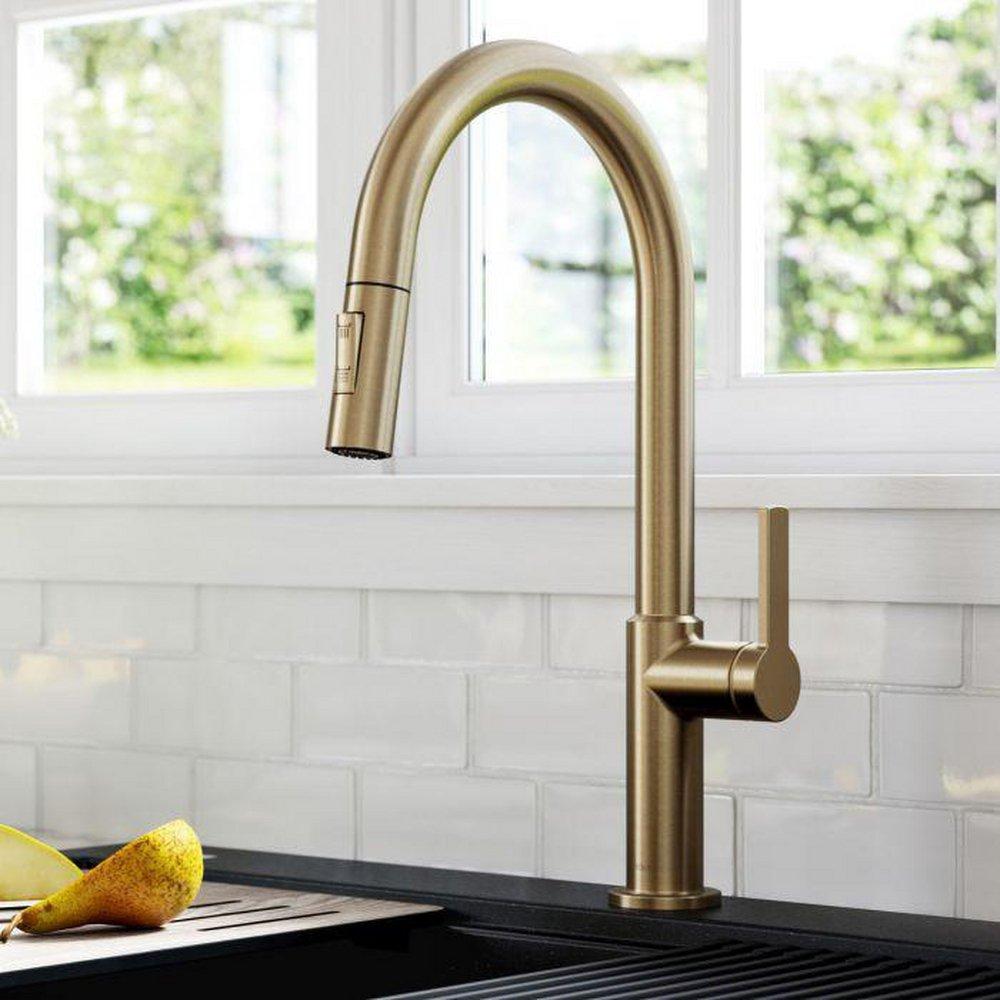 Kraus USA Spot Free Antique Champagne Bronze Single Handle Pull Down Kitchen Faucet 