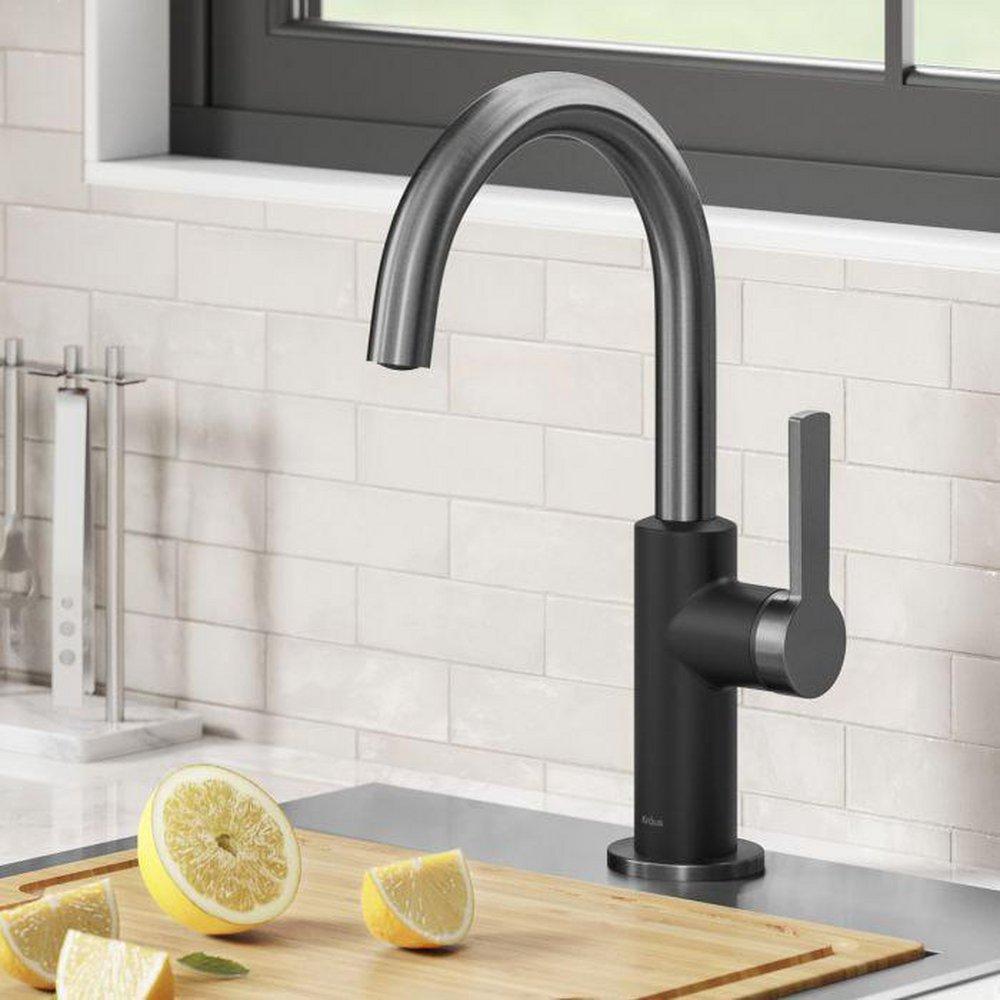 Kraus USA Matte Black/Spot Free Black Stainless Steel Single Handle Lever Bar Faucet 
