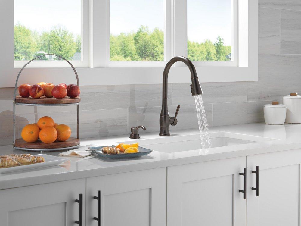 Single Handle Pull Down Kitchen Faucet with Soap Dispenser in Venetian Bronze 