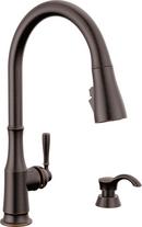DELTA CAPERTEE: SINGLE HANDLE PULL-DOWN KITCHEN FAUCET WITH SOAP DISPENSER AND SHIELDSPRAY TECHNOLOGY 