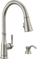 DELTA CAPERTEE: SINGLE HANDLE PULL-DOWN KITCHEN FAUCET WITH SOAP DISPENSER AND SHIELDSPRAY TECHNOLOGY 