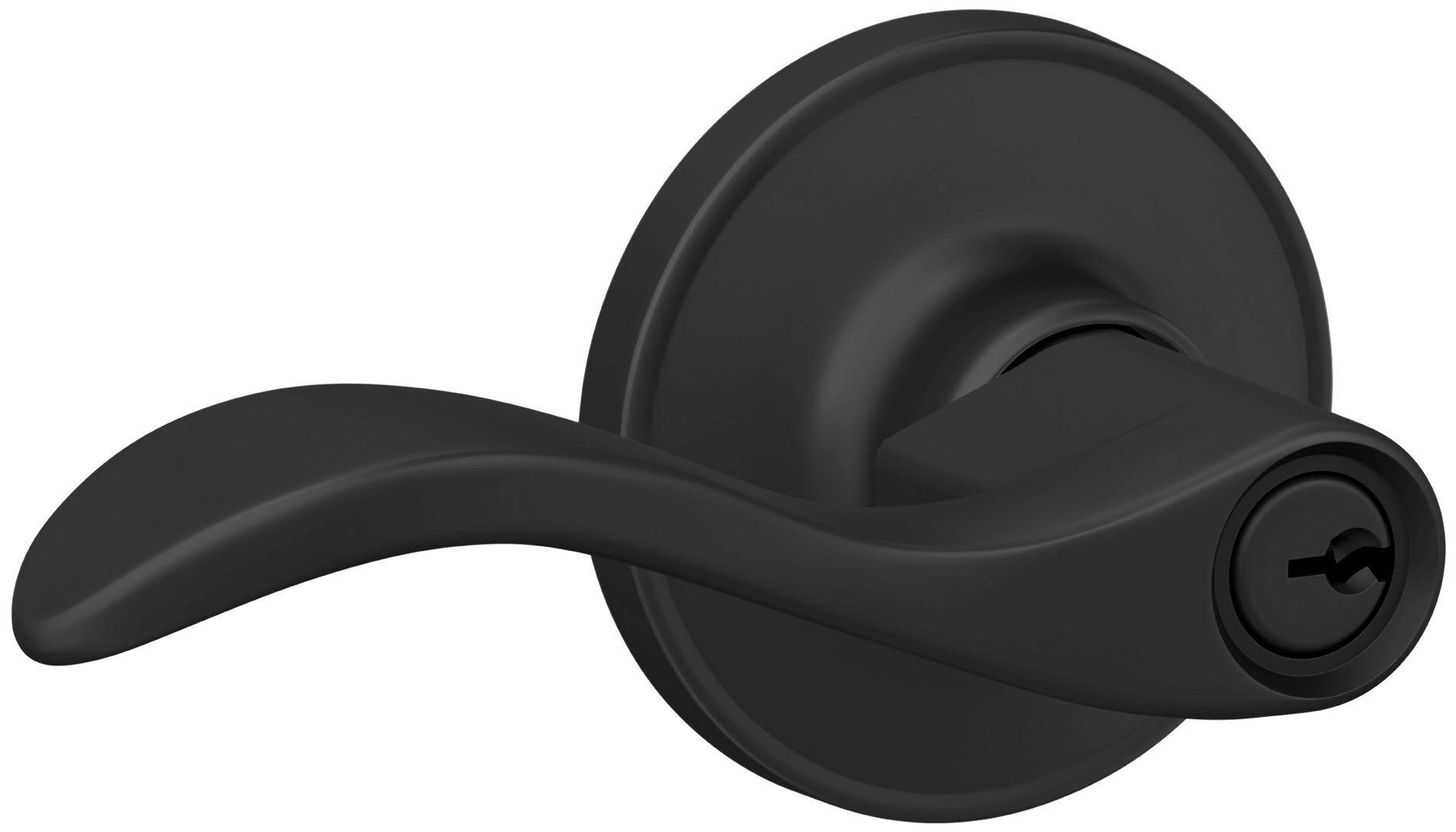 Keyed Entry Door Lever Set with Round Rosette in Matte Black 