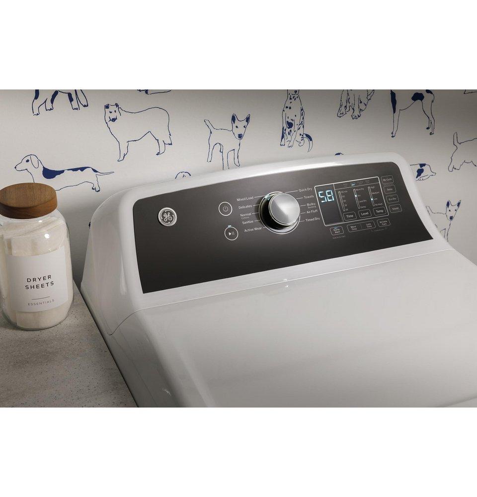 GE&reg; White 27 x 30-1/2 in. 208/240V 7.4 cu. ft. Electric Dryer 